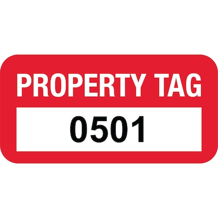 Lustre-Cal VOID Label PROPERTY TAG Dark Red 1.50in x 0.75in  Serialized 0501-0600, 100PK 253774Vo1Rd0501